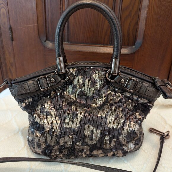 COACH OCELOT LEOPARD SEQUIN SOPHIA HANDBAG/ CROSSBODY BAG BRONZE #18638 - Picture 3 of 12